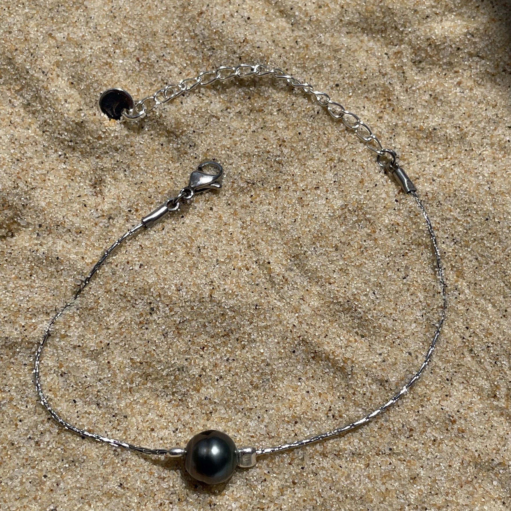 Bracelet perle de Tahiti argenté