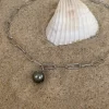 collier argenté trombone fait main avec perle de Tahiti