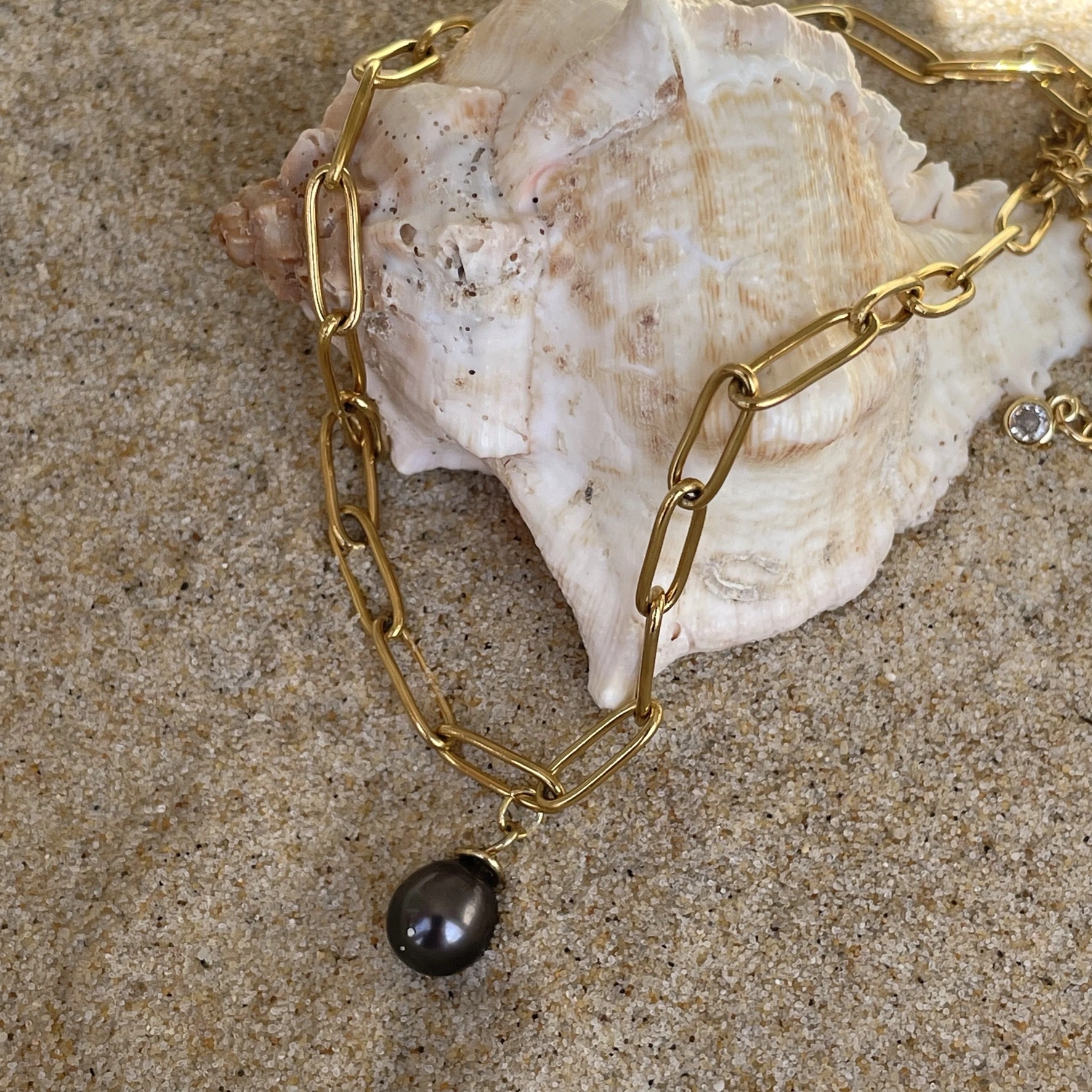 collier trombone fait main avec perle de Tahiti