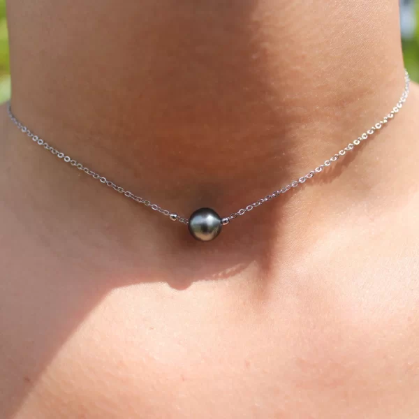 Collier perle de Tahiti en acier inoxydable fabriqué en France Métropolitaine