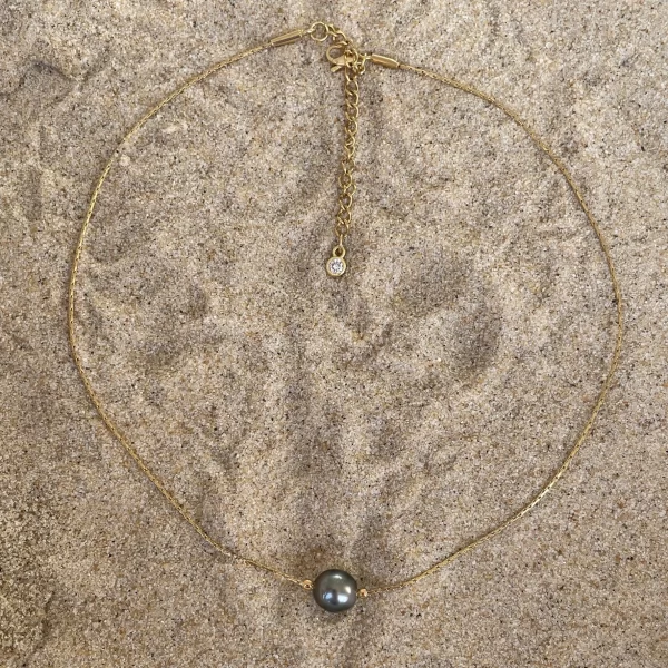 collier doré chaine fine perle de tahiti