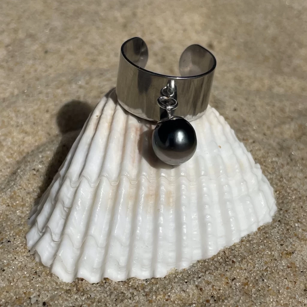 Bague perle de Tahiti avec anneau inoxydable argent