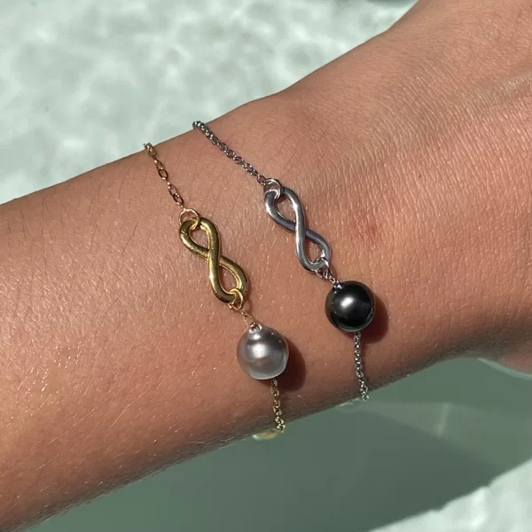 Bracelet infinity fait main avec perle de Tahiti