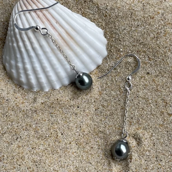Image de produit de boucles d'oreilles en acier inoxydable argenté et perles de Tahiti