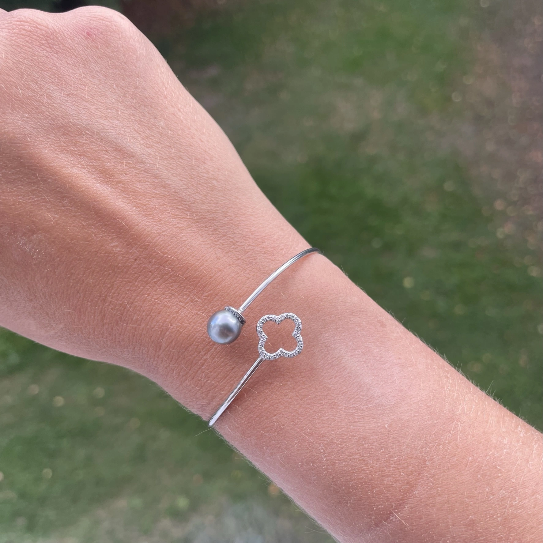 Jonc trefle perle de tahiti Jonc trèfle toi et moi