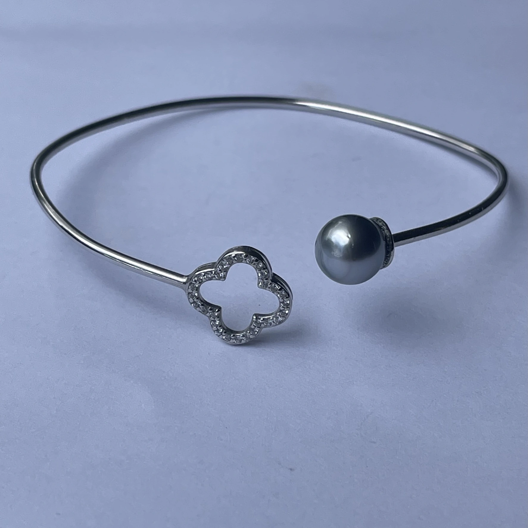 Jonc trefle perle naturelle Jonc tréfle toi et moi argent 925