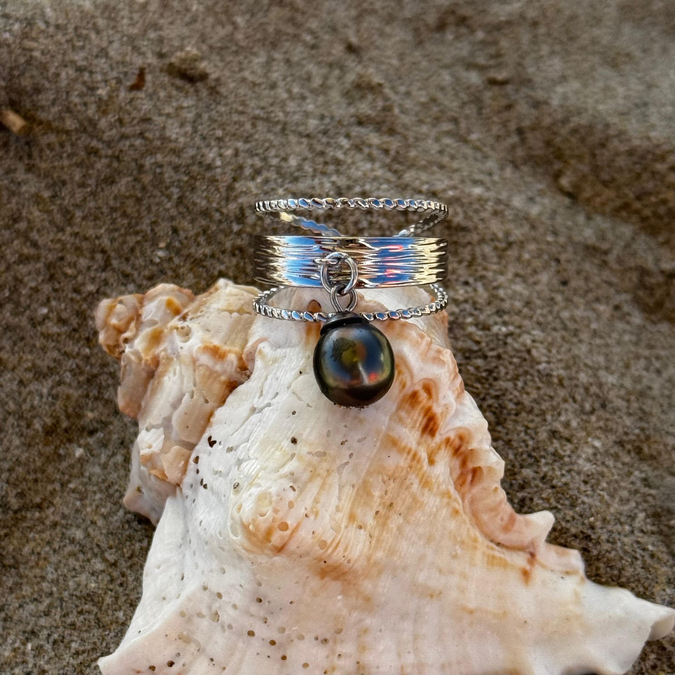 Bague Fetia argent perle de tahiti