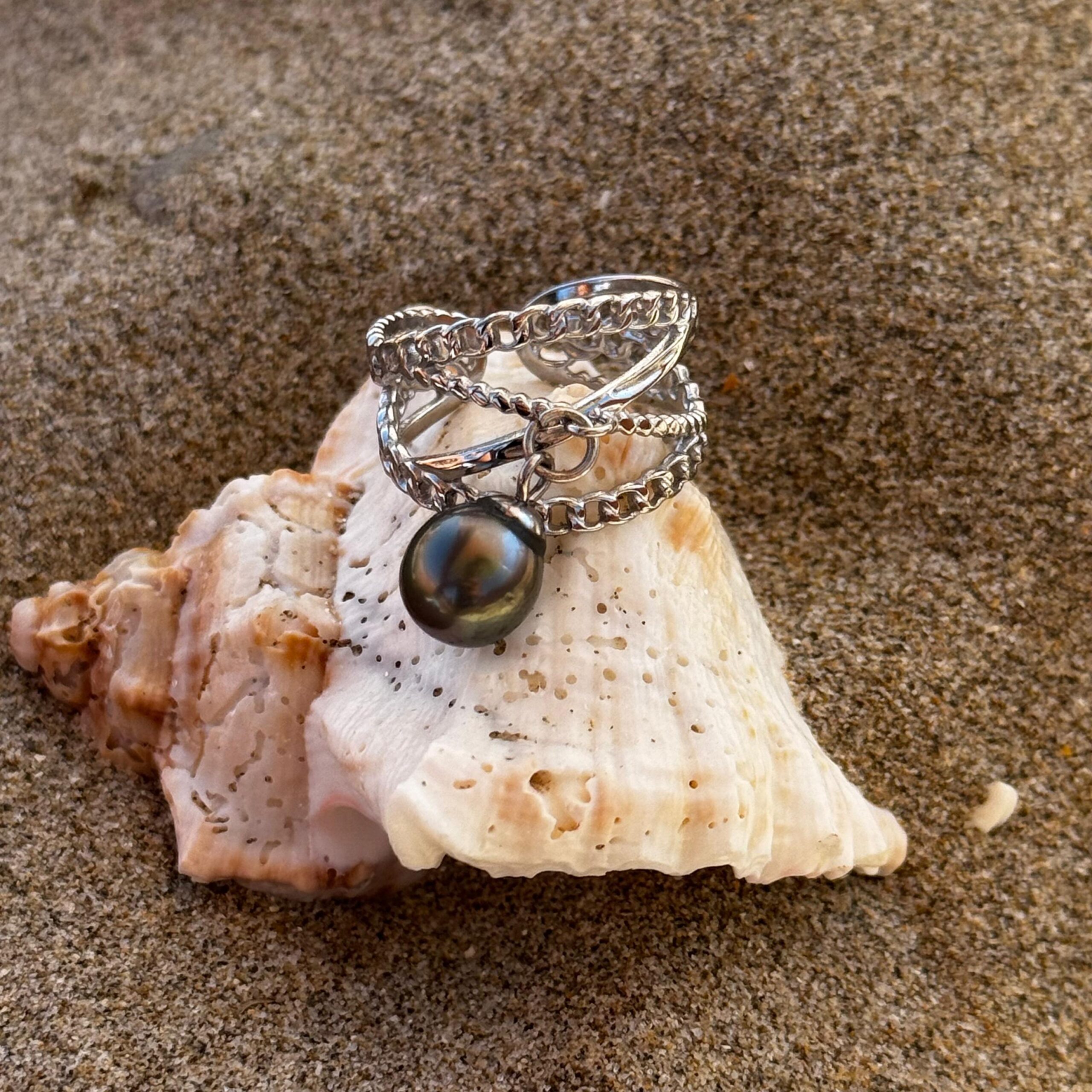 Bague Poehere argente perle de tahiti