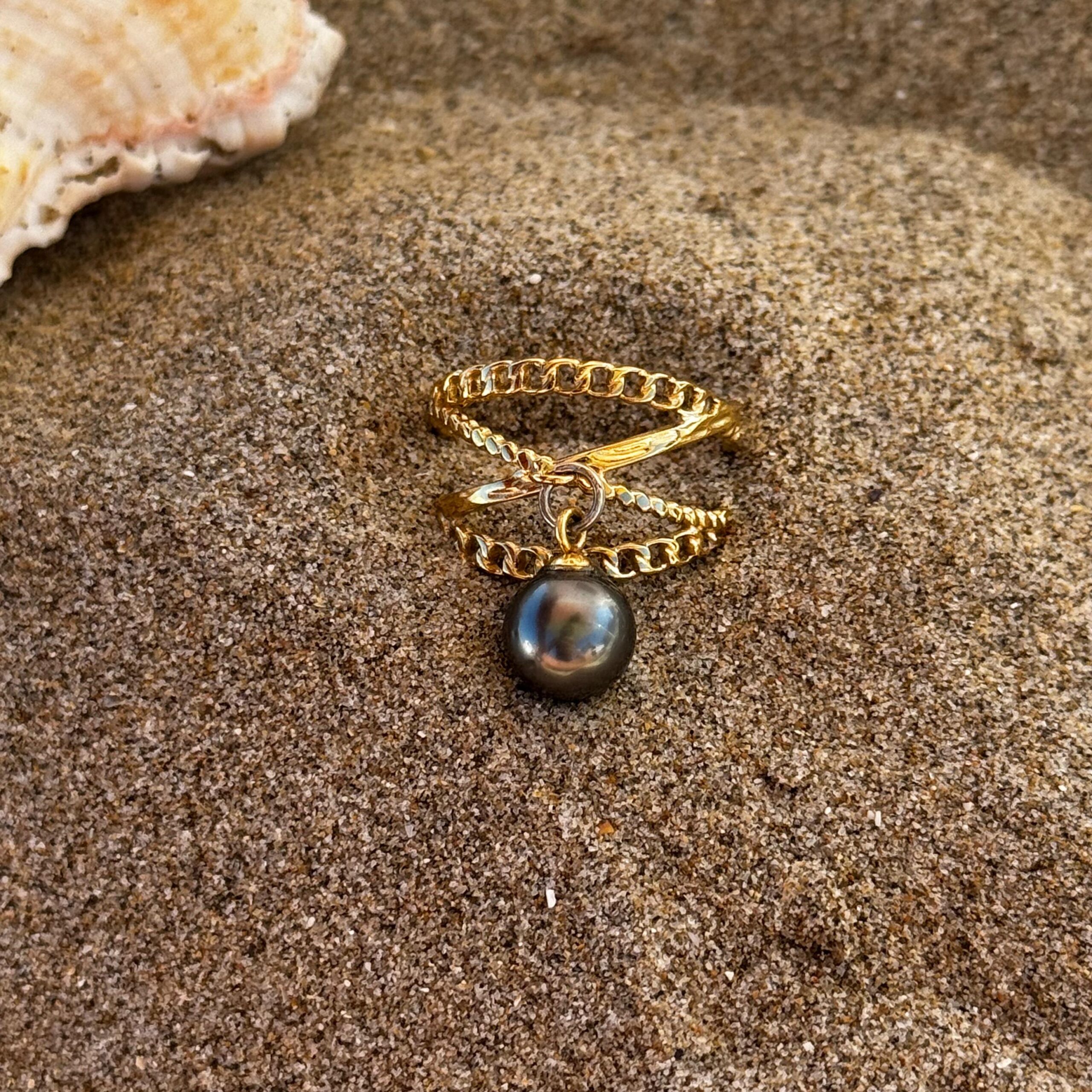 Bague Poehere dore perle