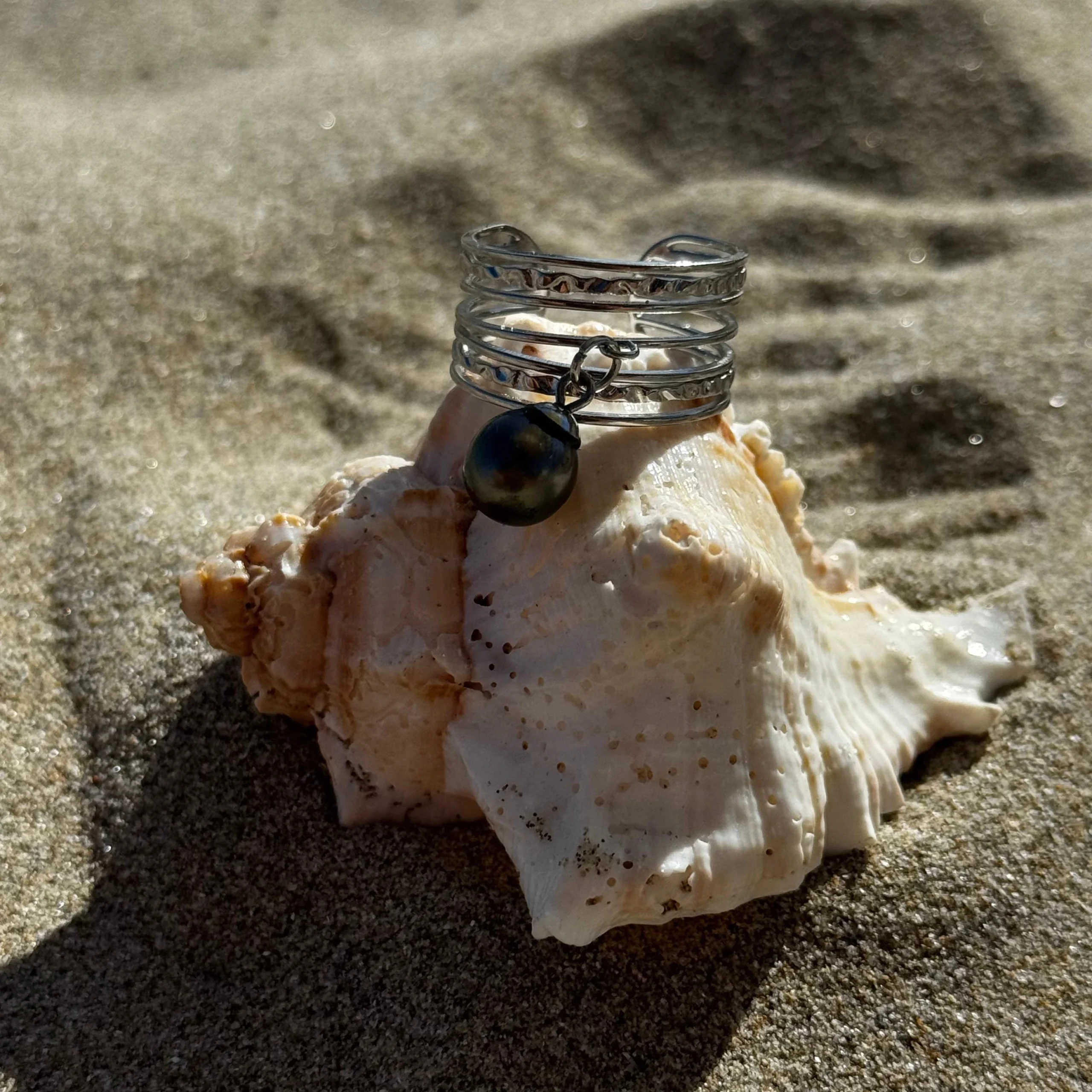 Bague Vaiani argente fait main perle de tahiti