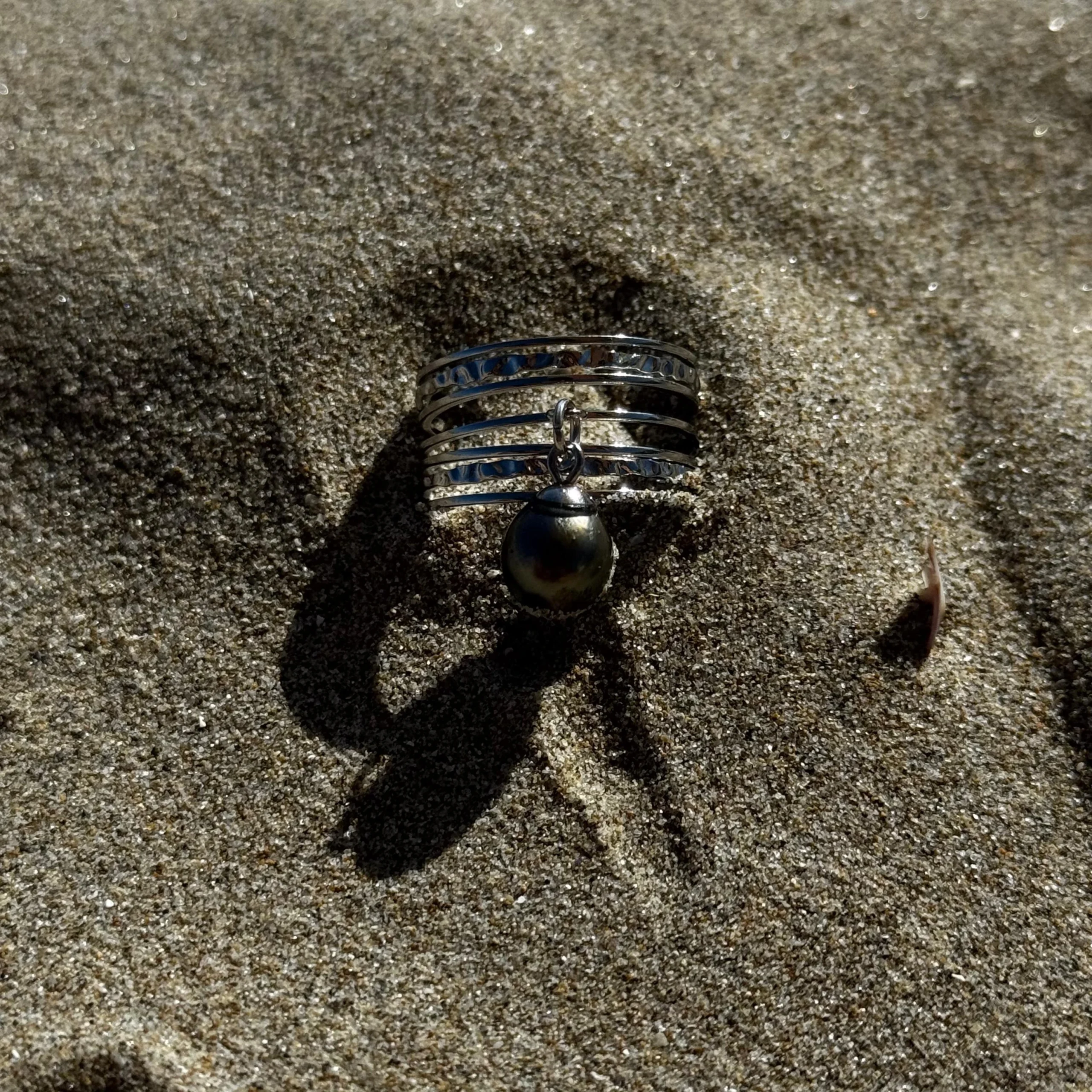 Bague Vaiani argente perle de tahiti