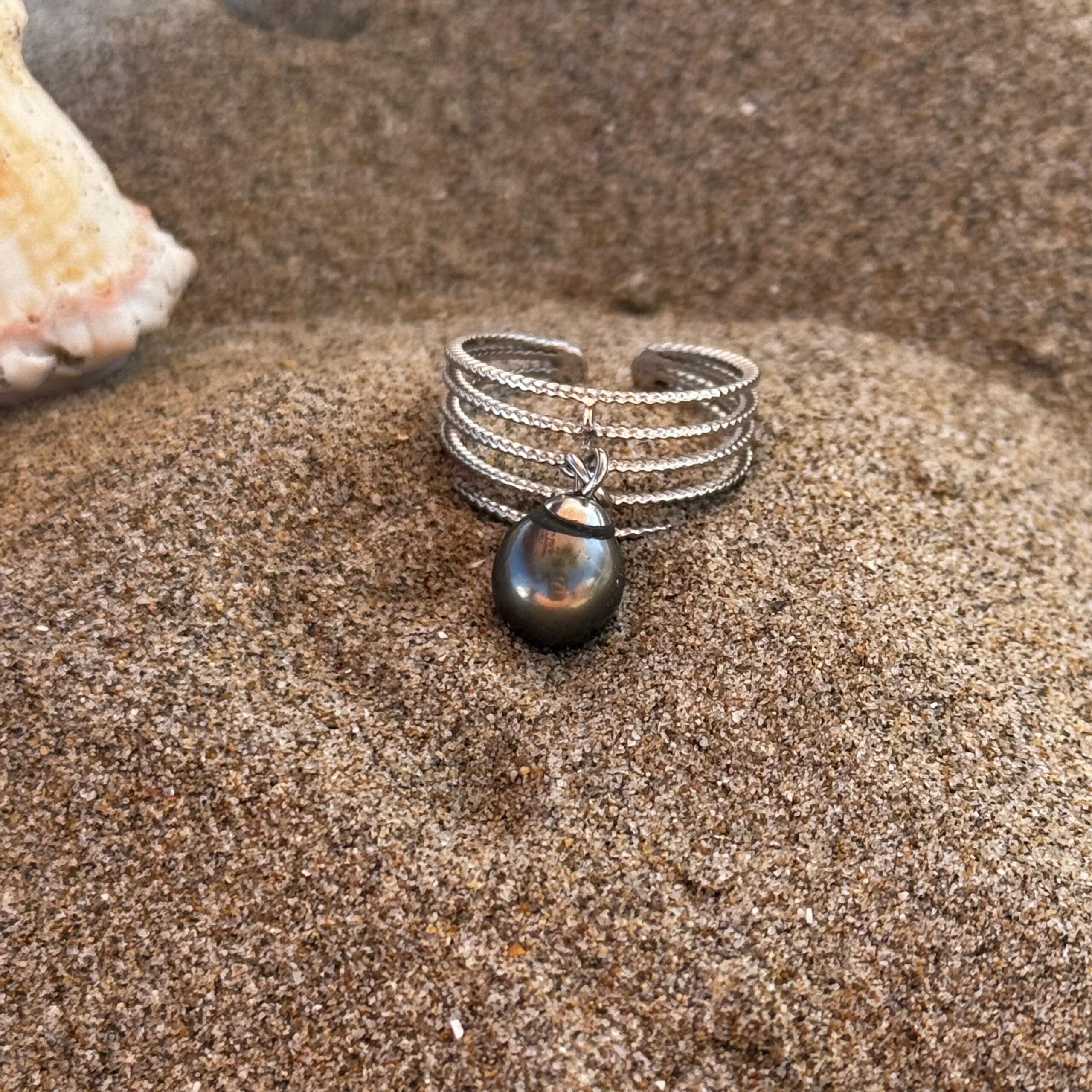 bague tepua argent perle de tahiti fait main sur sable