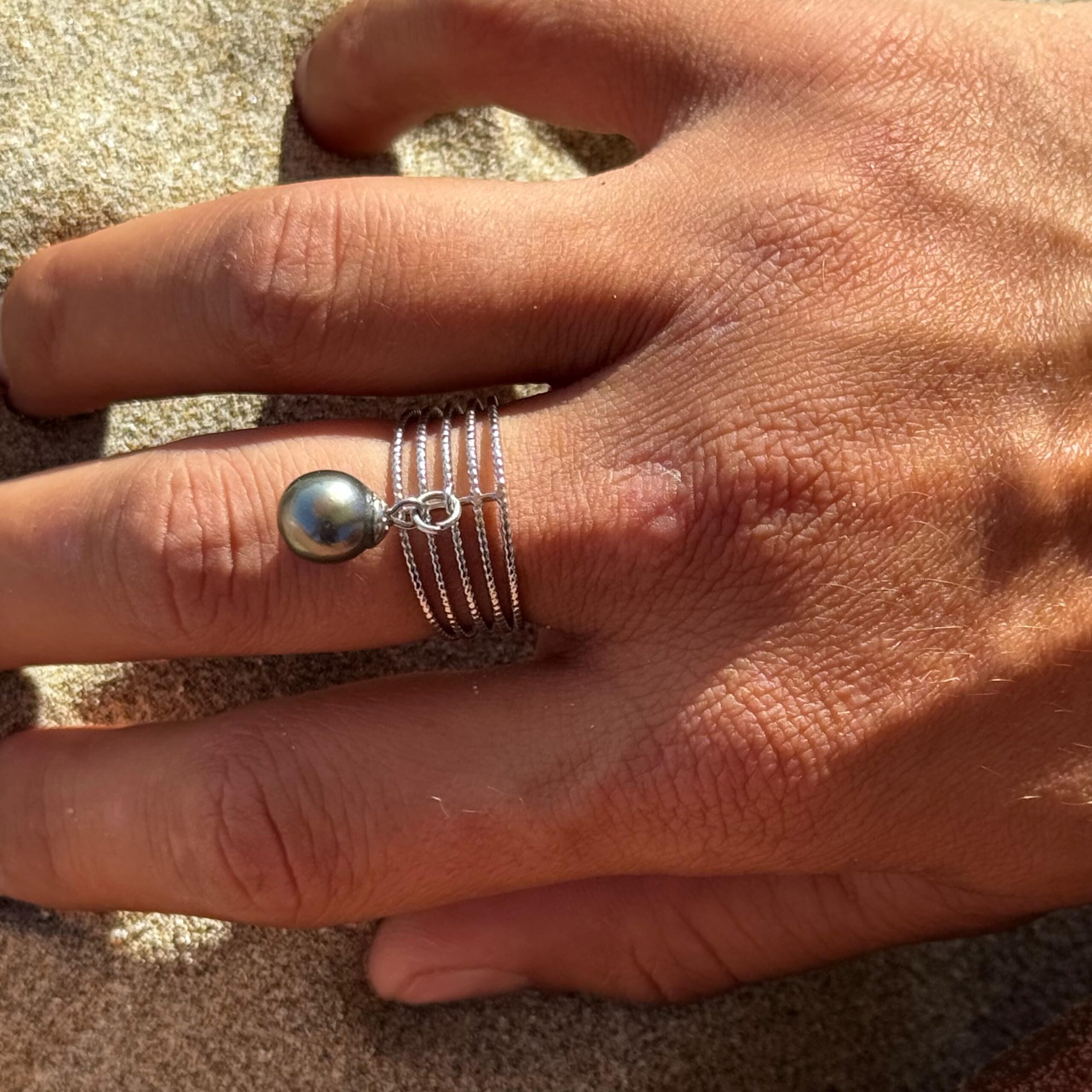 bague tepua argente perle de tahiti fait main