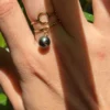 Perle de tahiti pendante bague soleia acier inox doré