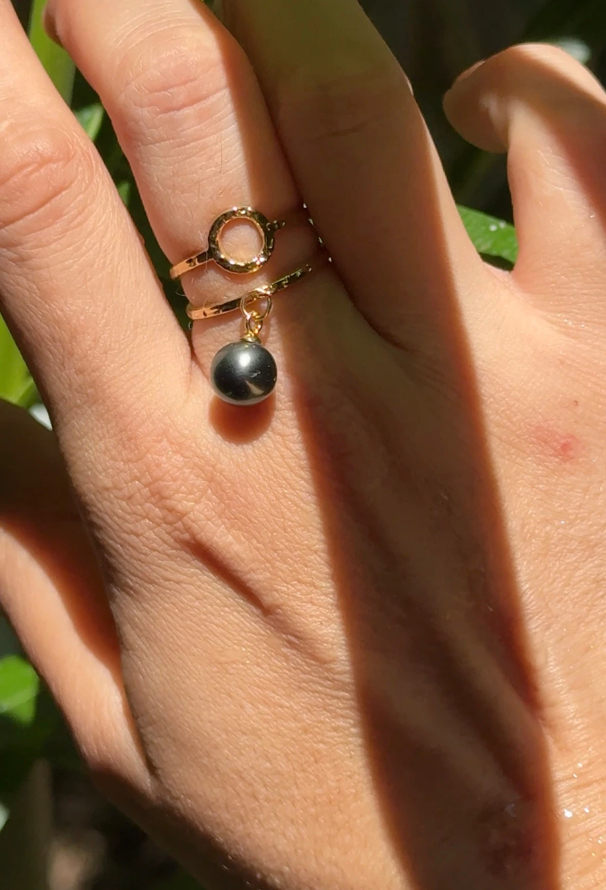 Perle de tahiti pendante bague soleia acier inox doré