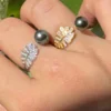 Bague Tropicalia argent 925 doré et argenté, feuille en oxyde de zirconium avec sa perle de Tahiti
