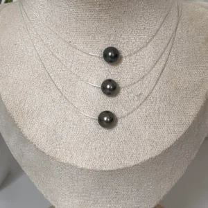 Collier invisible Cascade 3 perles de Tahiti