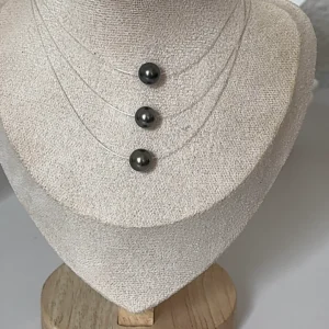 Collier invisible Cascade 3 perles de Tahiti