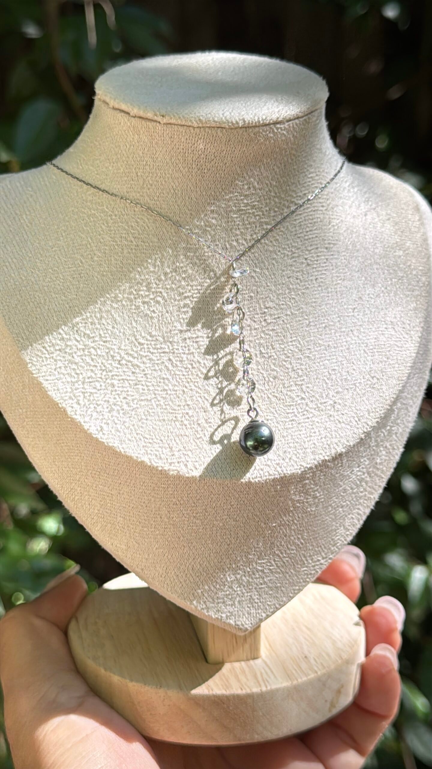 Collier Hoku en acier inoxydable réglable et sa perle de Tahiti